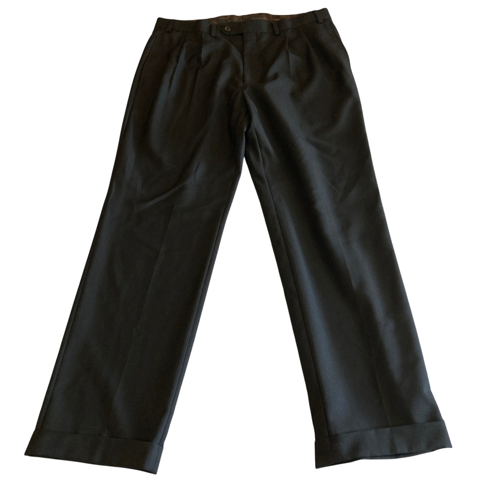 Lauren Ralph Lauren Men 36x32 (Fit 34x31) Black Pleated Cuffed Dress Pants